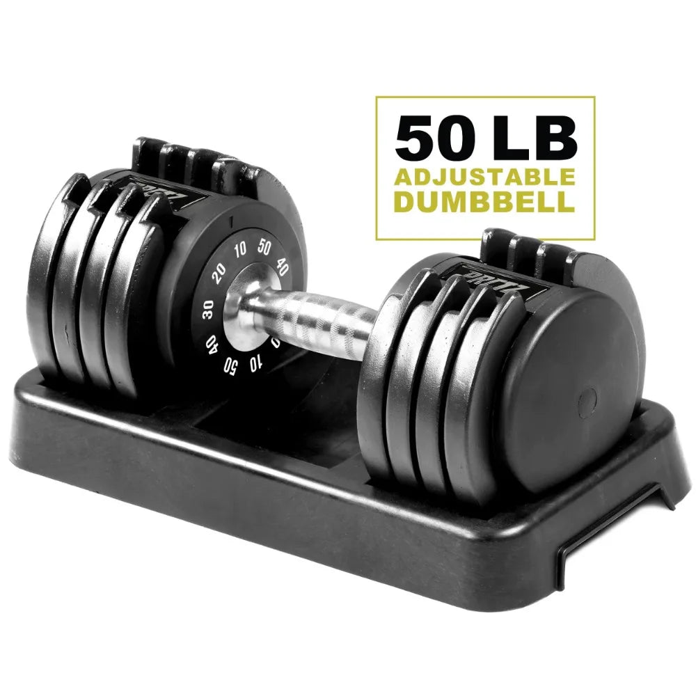 10-50 lb Quick Select Adjustable Dumbbell, Enhanced 3-Point Safety Locking System, Single, Black - MVP Sports Wear & Gear