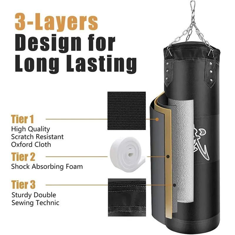 100/120cm Unfilled Heavy Punching Bag Professional Boxing Sandbag with Hanging Accessorie for MMA Muay Thai Kickboxing Taekwondo - MVP Sports Wear & Gear