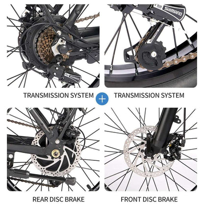 20 INCH Electric Bicycle 1000W 48V 12.8AH Lithium Battery Mechanical Disc Brake 500W Fat Tire Folding - MVP Sports Wear & Gear