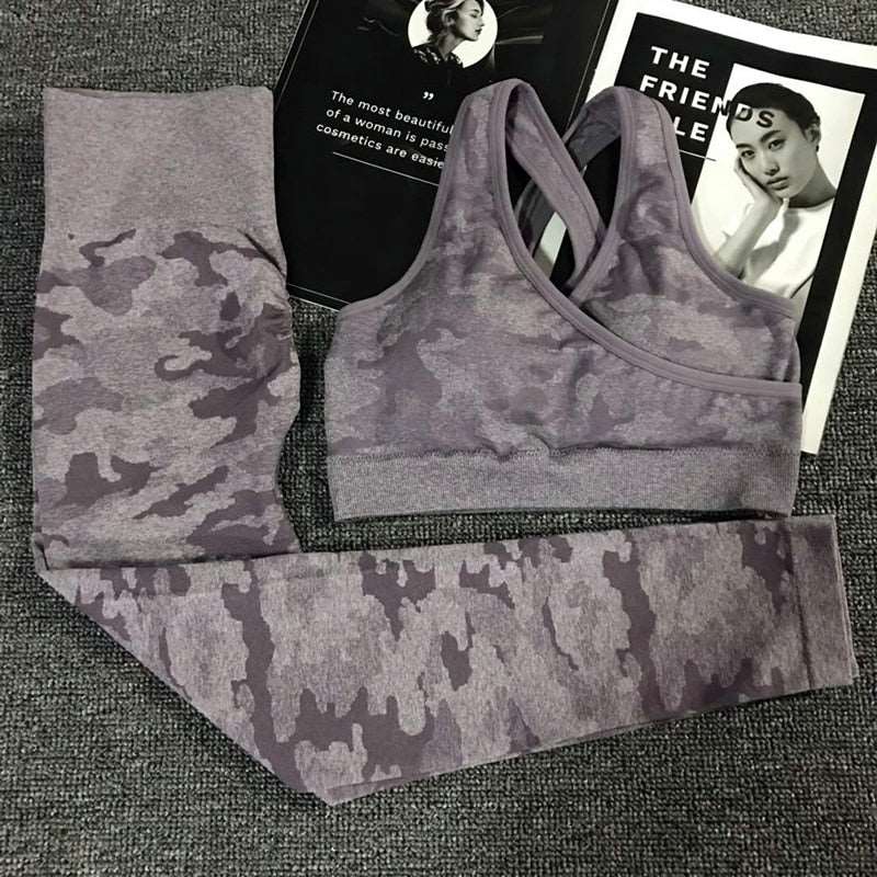 2PCS Camouflage Yoga Set Sports Wear For Women Gym Fitness Clothing Booty Yoga Leggings + Sport Bra GYM Sport Suit - MVP Sports Wear & Gear