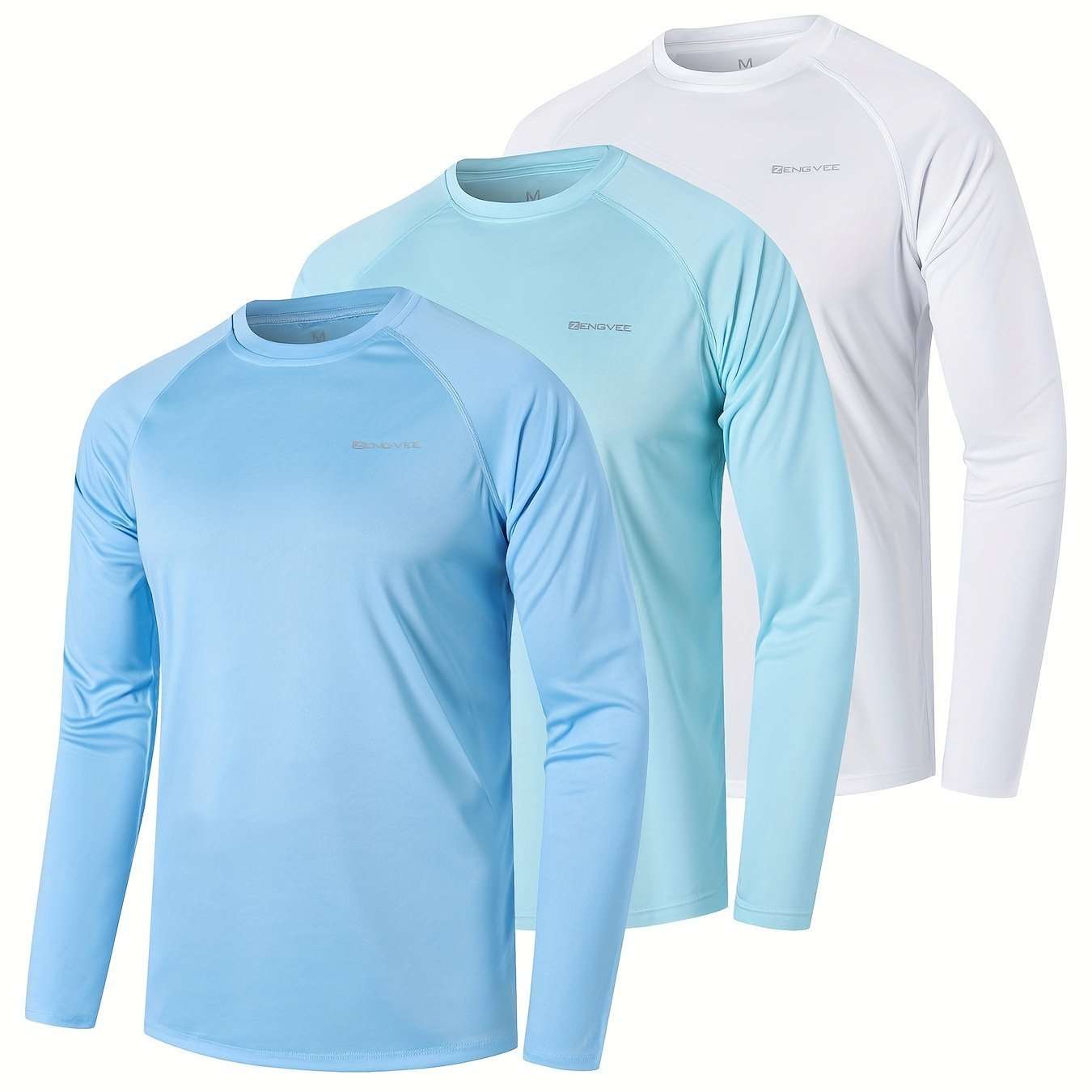 3 Pcs, Men's UPF 50+ Sun Protection T-shirts, Long Sleeve Comfy Quick Dry Tops For Men's Outdoor Fishing Activities - MVP Sports Wear & Gear