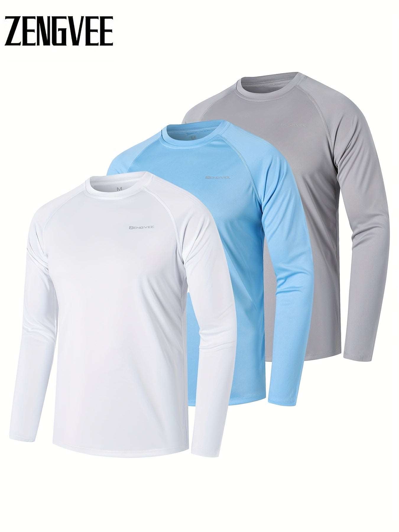 3 Pcs, Men's UPF 50+ Sun Protection T-shirts, Long Sleeve Comfy Quick Dry Tops For Men's Outdoor Fishing Activities - MVP Sports Wear & Gear