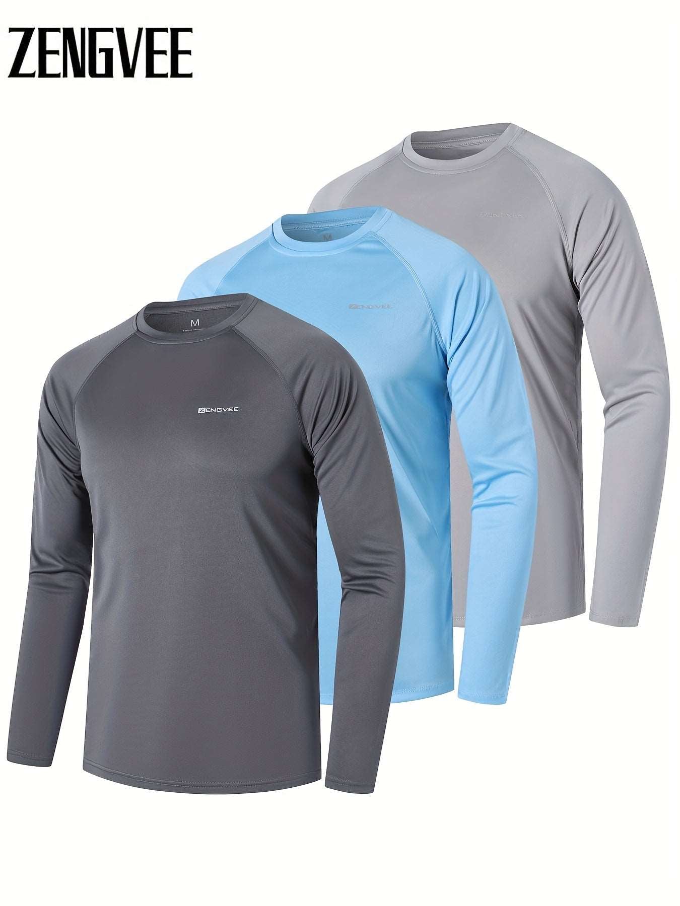 3 Pcs, Men's UPF 50+ Sun Protection T-shirts, Long Sleeve Comfy Quick Dry Tops For Men's Outdoor Fishing Activities - MVP Sports Wear & Gear