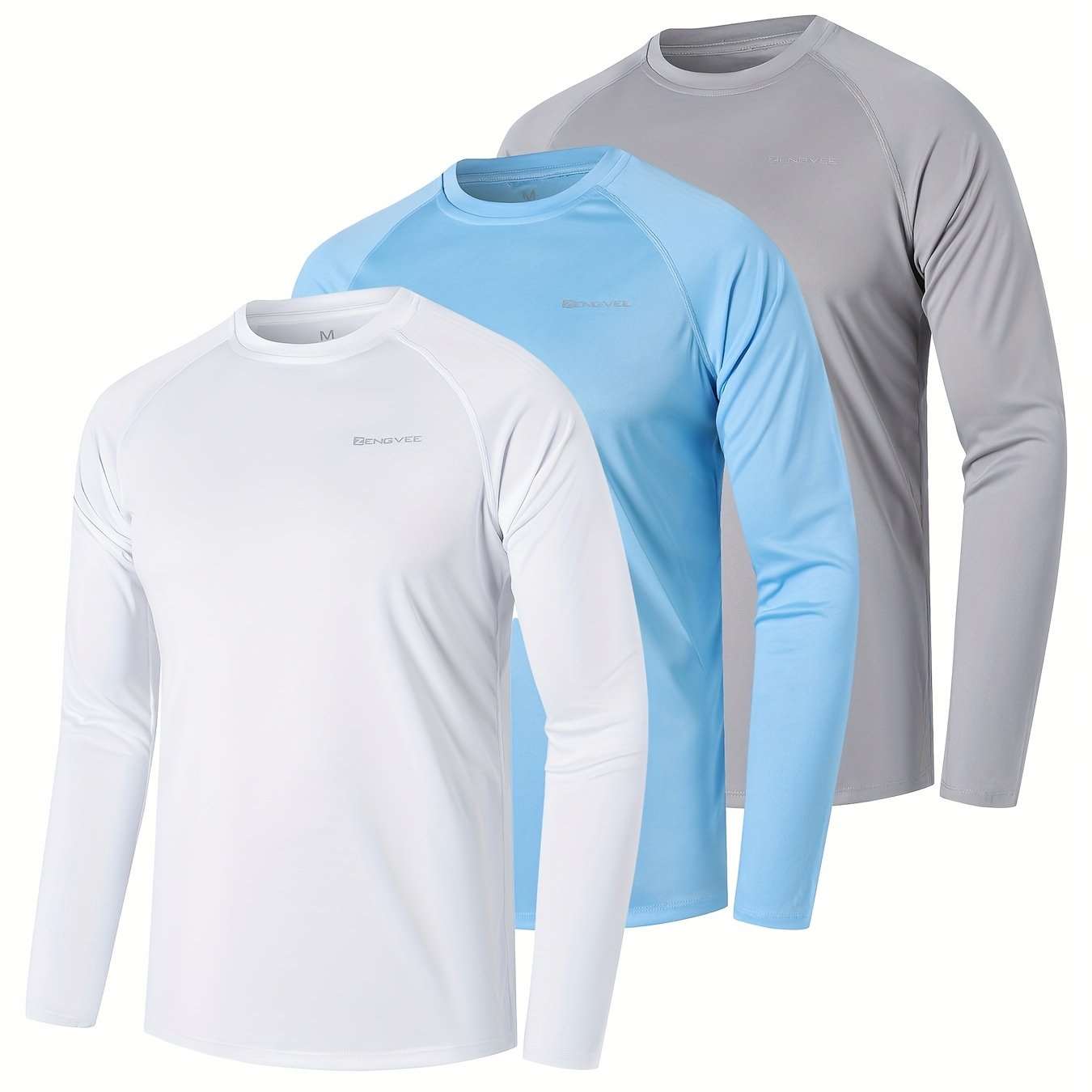 3 Pcs, Men's UPF 50+ Sun Protection T-shirts, Long Sleeve Comfy Quick Dry Tops For Men's Outdoor Fishing Activities - MVP Sports Wear & Gear